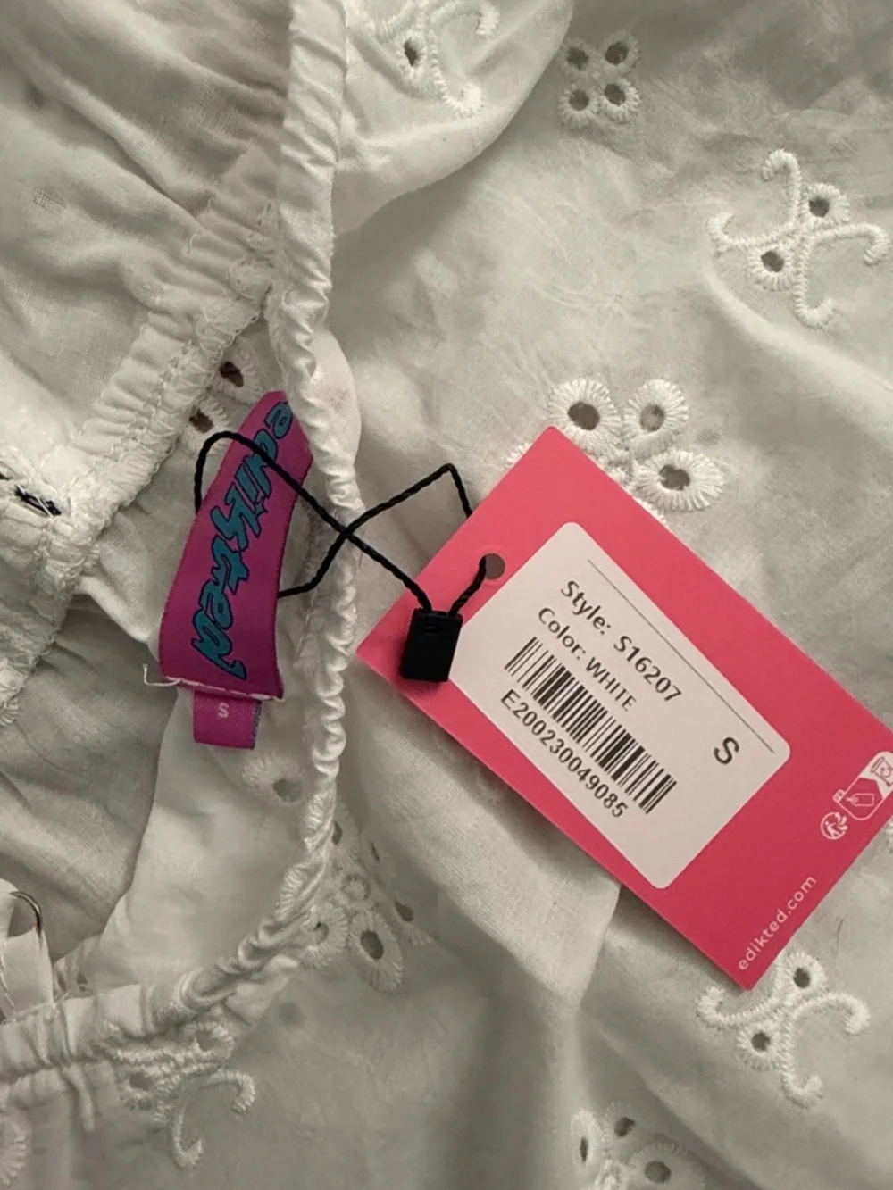 Edikted White Eyelet Spaghetti Strap Top with Bow Accent - Picture 2 of 3